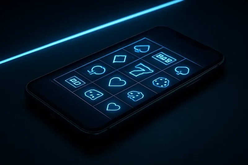 Premium Casino Smartphone Smartphone with glowing casino game screen on dark textured surface
